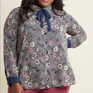 Striped floral button up shirt with neck tie